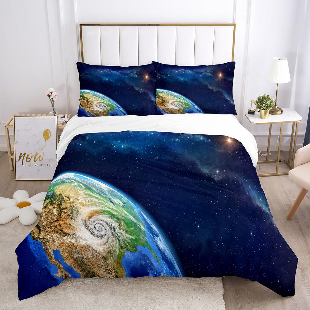 Erde Bettbezug Set 3D Blauer Planet Muster Polyester Bettdeckenbezug King Queen Größe Für Jungen Mädchen Bettwäsche Set Mit Kissenbezug