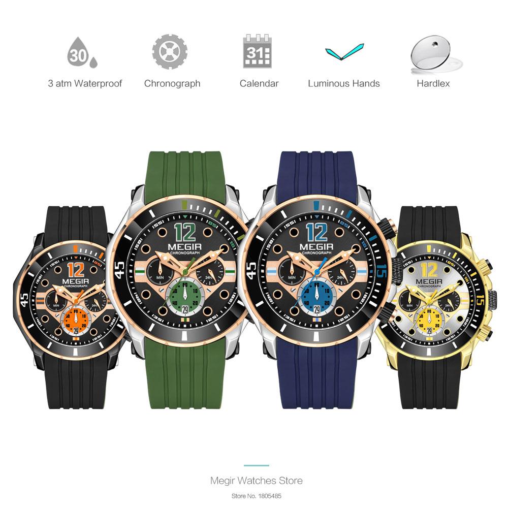 Fashion Waterproof Quartz Watches for Men Luxury Military Sport Chronograph Wristwatch with Silicone Strap