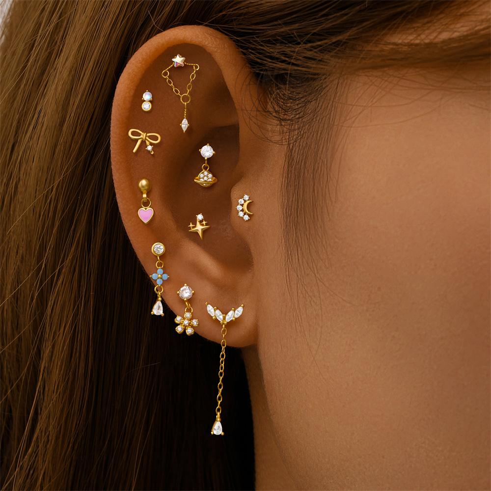 AIDE Coração Bola Redonda Hélice Plana Brinco Piercing Prata Esterlina 925 Tarraxas Geométricas Zircônia Exquisite Adorno Tarraxas Brincos