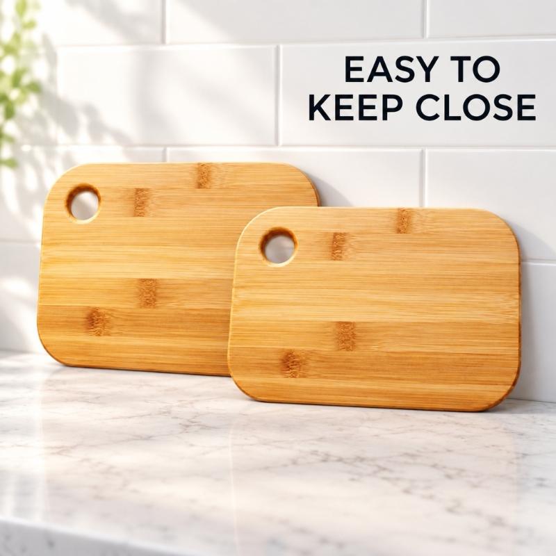 Cutting Board Set with 2 Smooth Sanded Boards, Rounded Corners, and Hanging Holes for Cutting Fruit, Vegetables, and Bread in the Kitchen