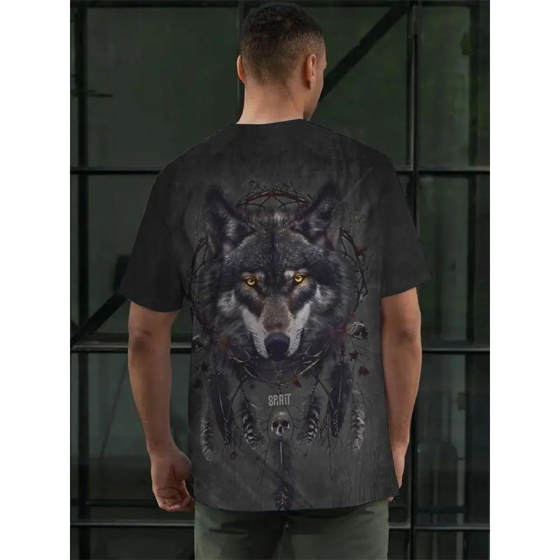 Wolf T Shirt for Mens Animal Print Short Sleeve Top 3D Casual Street Man's T-shirt Oversized Tee Shirt Men Vintage Clothing Shirt