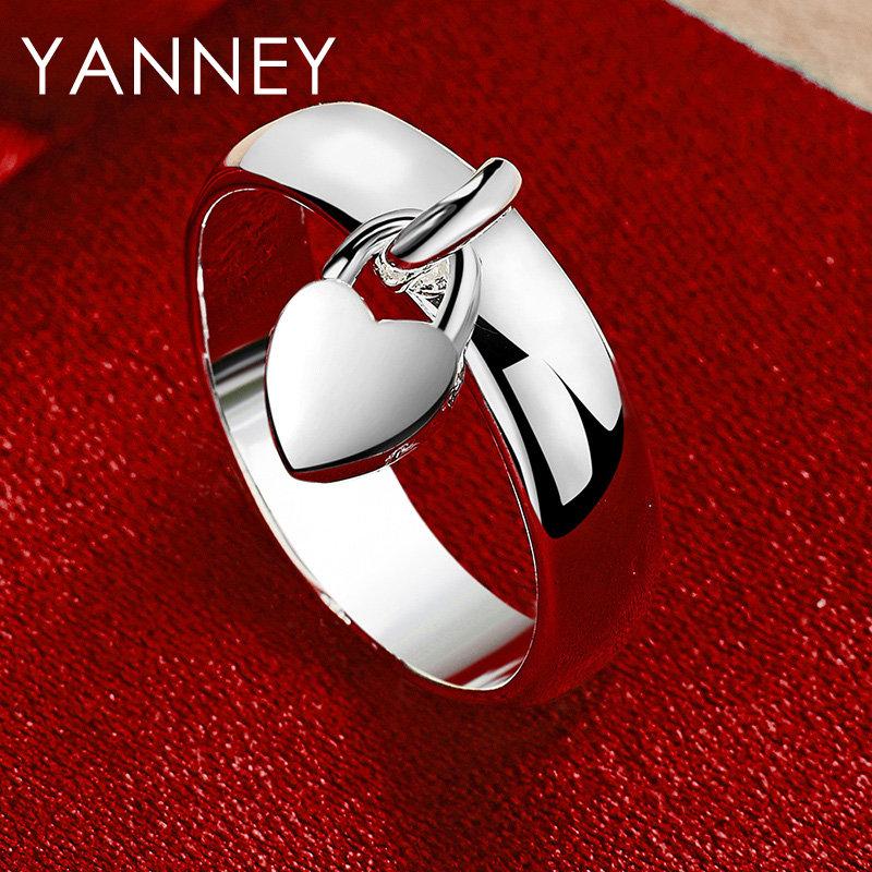 New 925 Silver Simple Exquisite Heart Pendant Ring Jewelry Women Gift Accessories Party Fashion