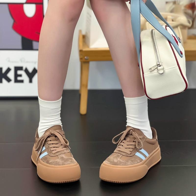 [Ran Yan] Spring new casual shoes cowhide retro versatile breathable thick bottom height increase women