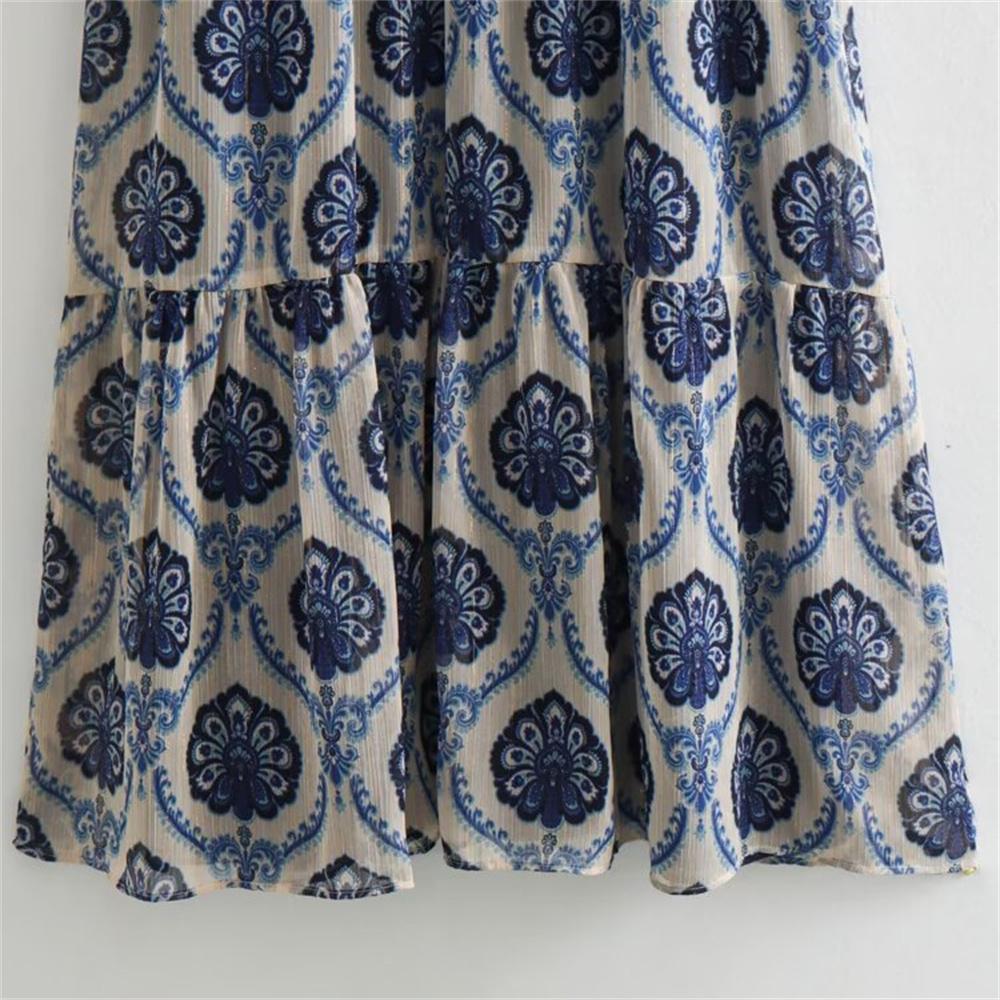 Spring/Summer New Women's European and American Fashion Casual Metal Color Line Printed Dress