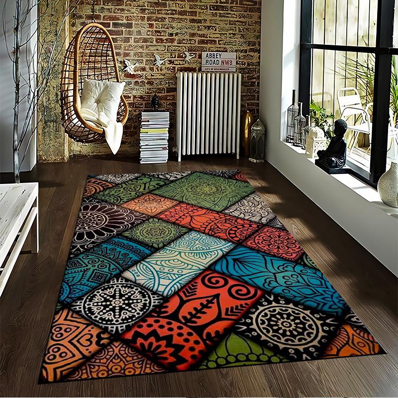 Mandala Pattern Colorful Quilt Cover Non-slip rug suitable for living room and bedroom sofas