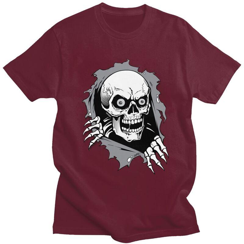 Custom Torn Metal Skull T Shirts for Men Pure Cotton Tees Gothic Skeleton Tshirts Casual Tshirt Clothes