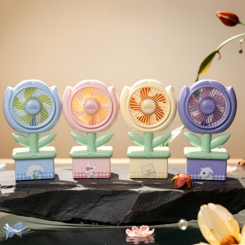 

New Flower Cartoon Mini Silent USB Desktop Fan for Kids - Portable and Rechargeable Factory/Wholesale/Foreign Trade/Cross-border