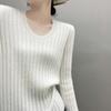 Autumn & Winter European Soft Cashmere U-neck Women's Sweater with Vertical Stripes