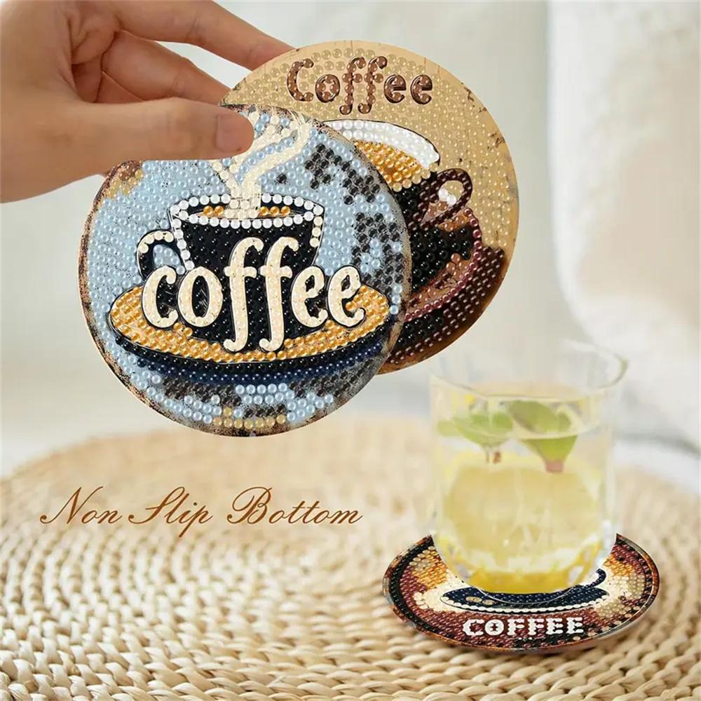 8 Pieces/set of Diamond Painted Coffee Cup Patterned coasters,DIY Coasters with Holder,suitable for Beginners and Adults, Art and Craft Supplies Gifts