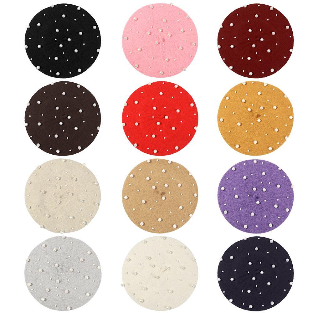 Women Girls Casual Elegant Warm Painter Hats Pearl Wool French Cap Beret Hat