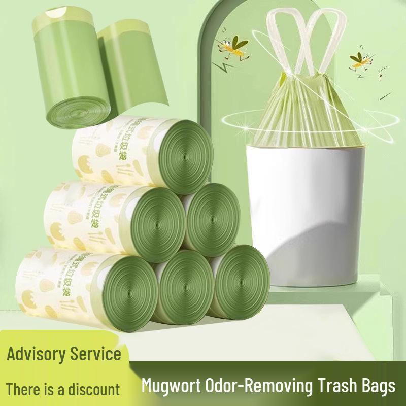 Mugwort Scented Extra-Thick Disposable Kitchen and Dorm Garbage Bags with Drawstring - Large and Portable