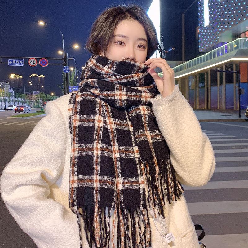 Scarf Women's Winter Korean Edition New Versatile Student Premium Sense Warm Thickened Scarf Couple Plaid Shawl