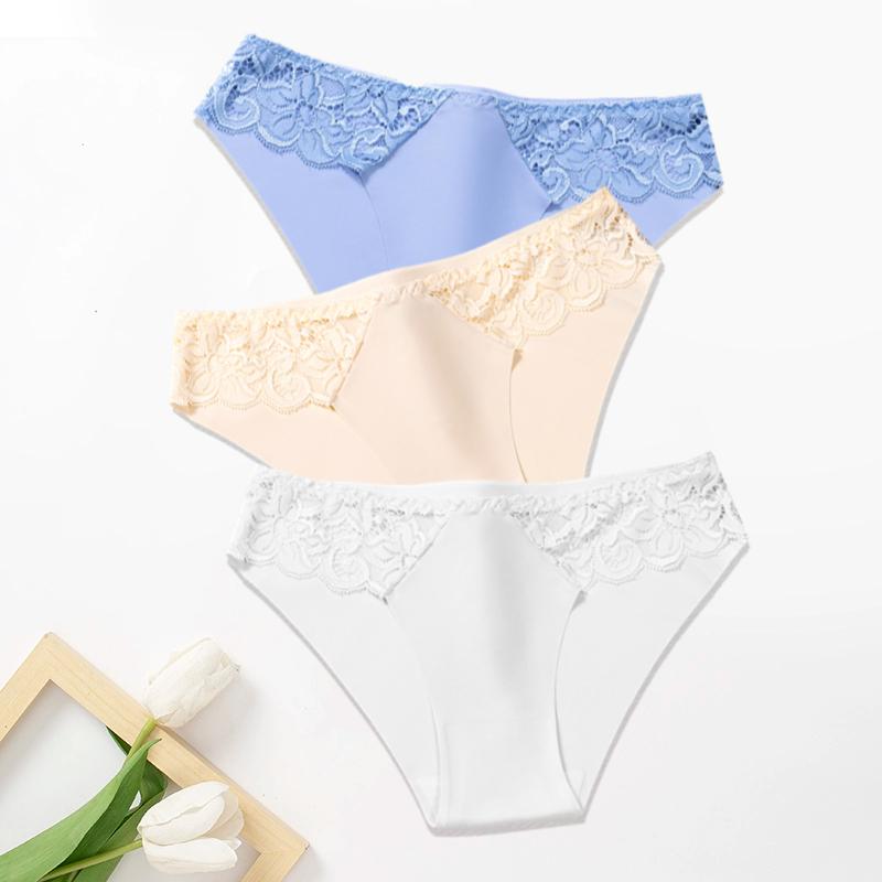 3Pcs/Set Lace Woman Panties Silk New Female Underwear for Woman Seamless Solid Lingerie Panties 3Pcs Free Shipping