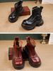 Johnature Thick Soled Short Boots Women's Genuine Leather Front Zipper Platform Boots