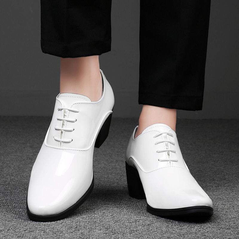 Men White Red High Heels Wingtip Black Leather Derby Wedding Dress Dance Business Formal Elevator Shoes Height Increase Shoes Plus Size