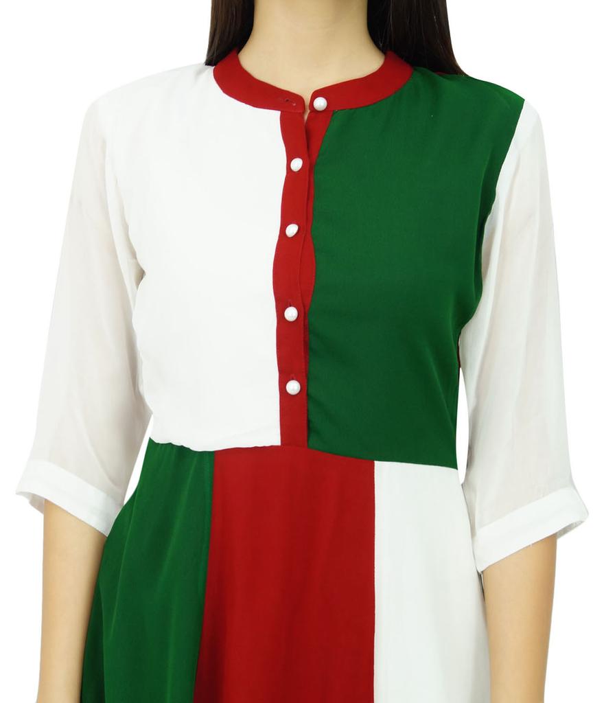 Bimba Womens Classic Mandarin Collar Shift TriColor Midi Summer Chic Dresses