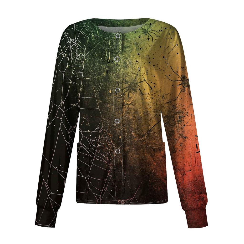 Dámské ležérní oblečení s dlouhým rukávem, jednořadové halloweenské oblečení s potiskem Cardigan Top oblečení Uniformy