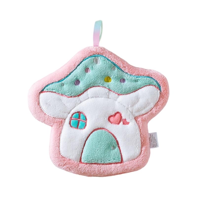 

Soft Absorbent Coral Fleece Kitchen Towel Fun Mushroom Shape Handkerchief Wipe Rag Cloth Quickly Dry and Easy Hanging розовый