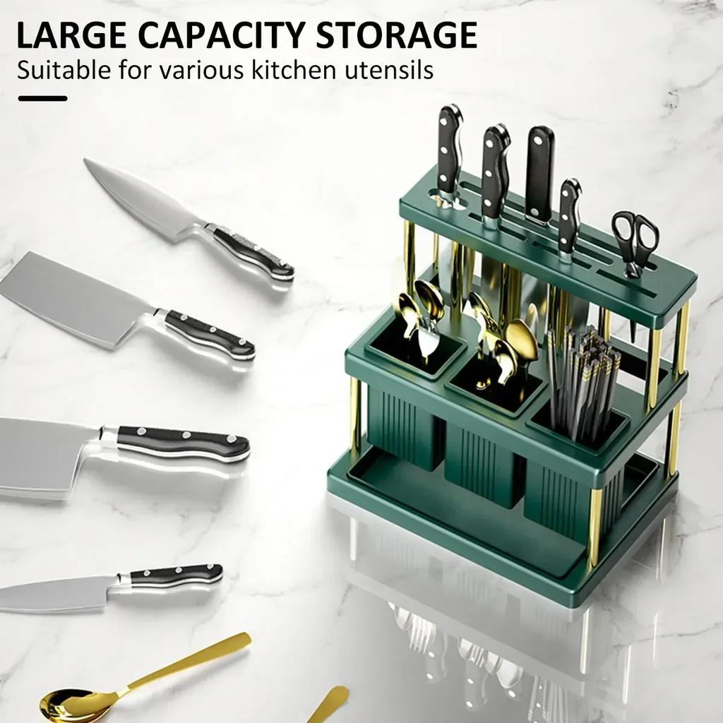Utensil Holder Cutter and Cutlery Drying Rack with Removable Water Catch Tray Space Saving Kitchen Cutter Organizer and Drainer
