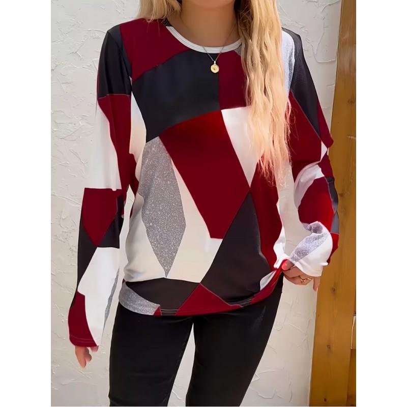 Color Block Striped Crew Neck Long Sleeve T-Shirt Slim Fit Casual Top Daily Wear