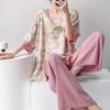 Improved Hanfu cotton and silk pajamas women's spring and summer thin printing can be worn outside loungewear loose high-end cotton silk suit