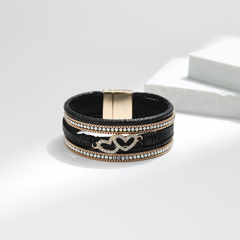 Bohem Kalp Aksesuarları Çok Katmanlı Deri Kadın Bilekliği Klasik Mıknatıslı Tokalı Bilezik