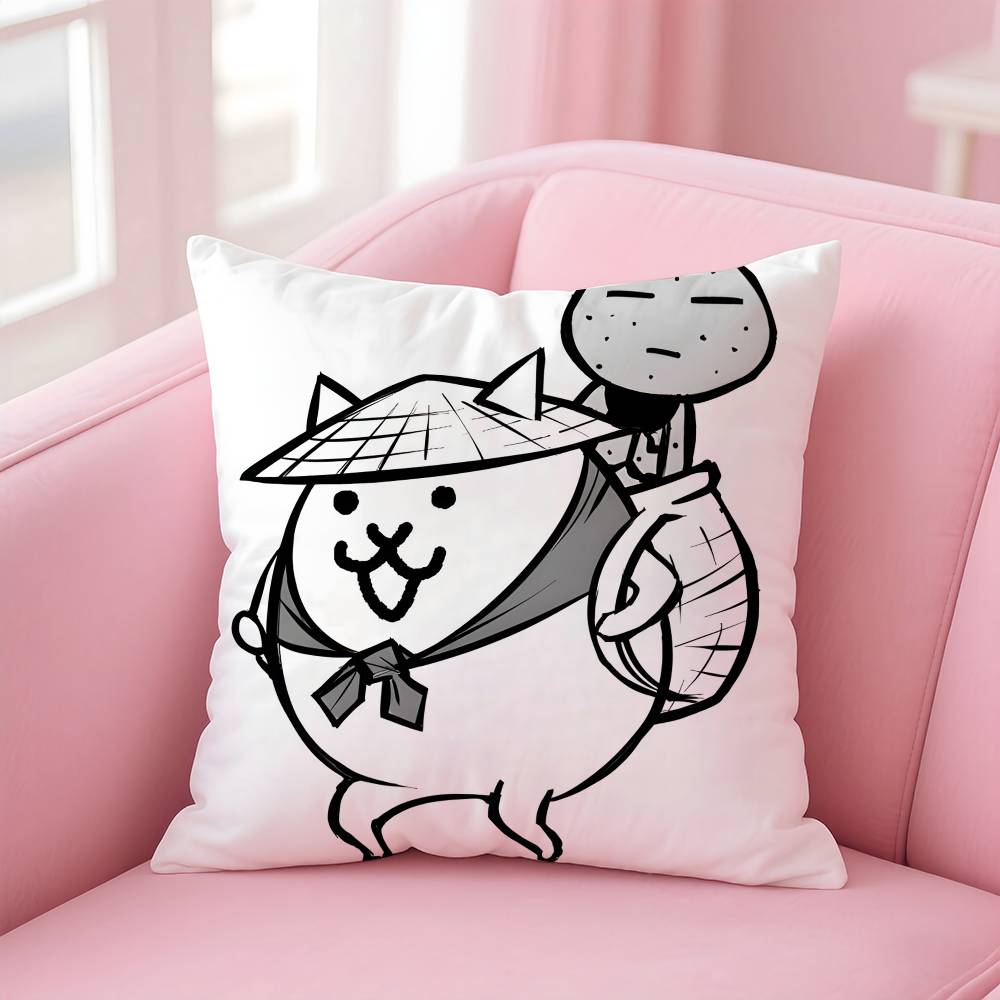 B-Battle Cats Anime Pillow Case Anti-Dustmite Pillowcase Invisible Zipper Silky Short Plush Sofa Cushion Cover