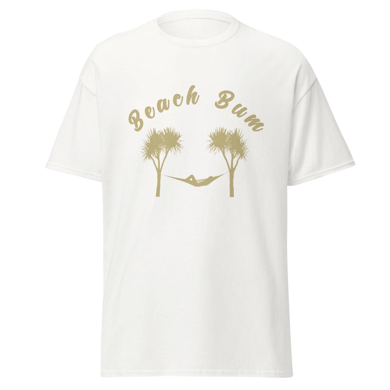 Beach Bum Mens Classic T Shirt Palm Trees Hammock Design Soft Cotton Tee L