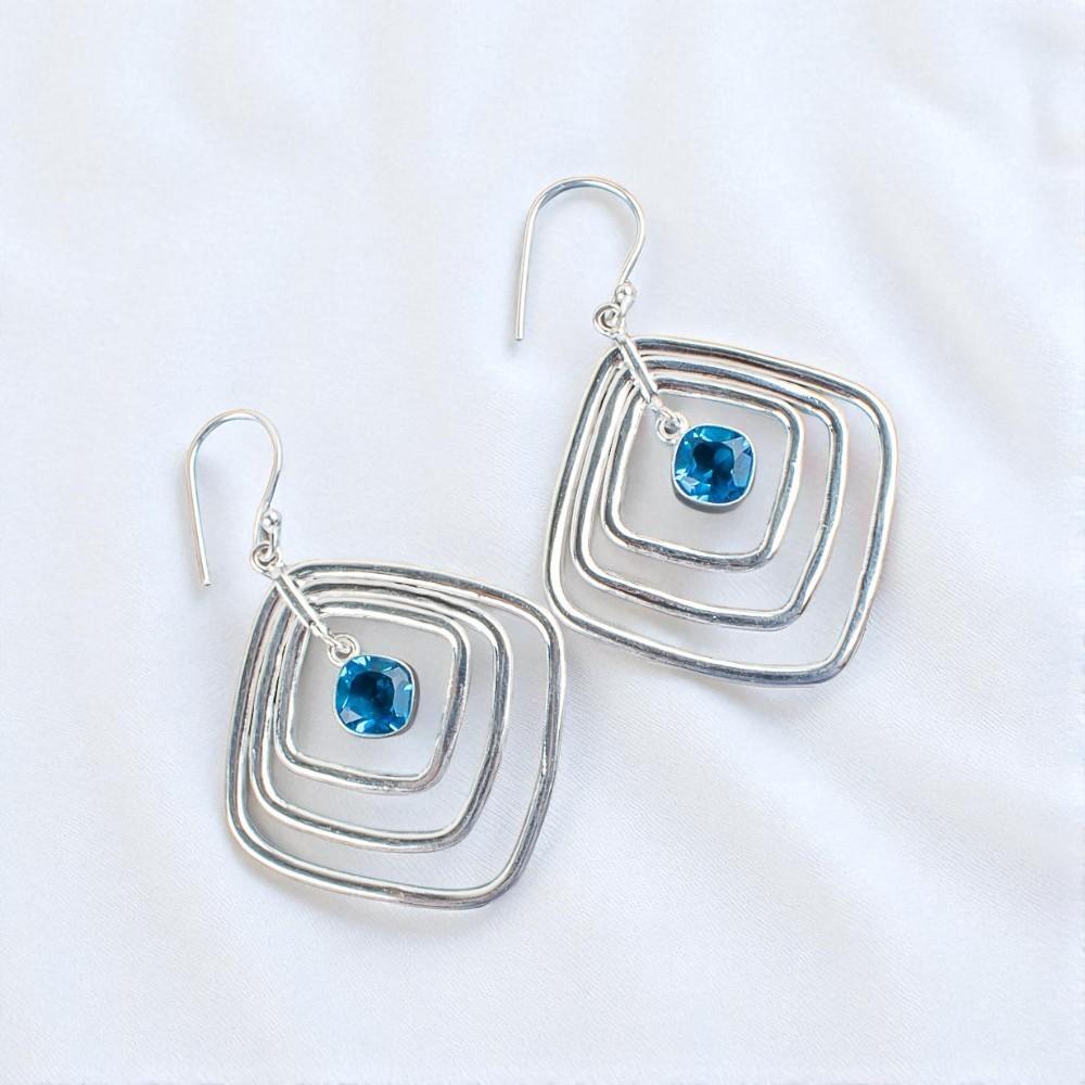 Swiss Blue Topaz Gemstone 925 Sterling Silver Jewelry Handcrafted Earrings 2.44" EE-71-13