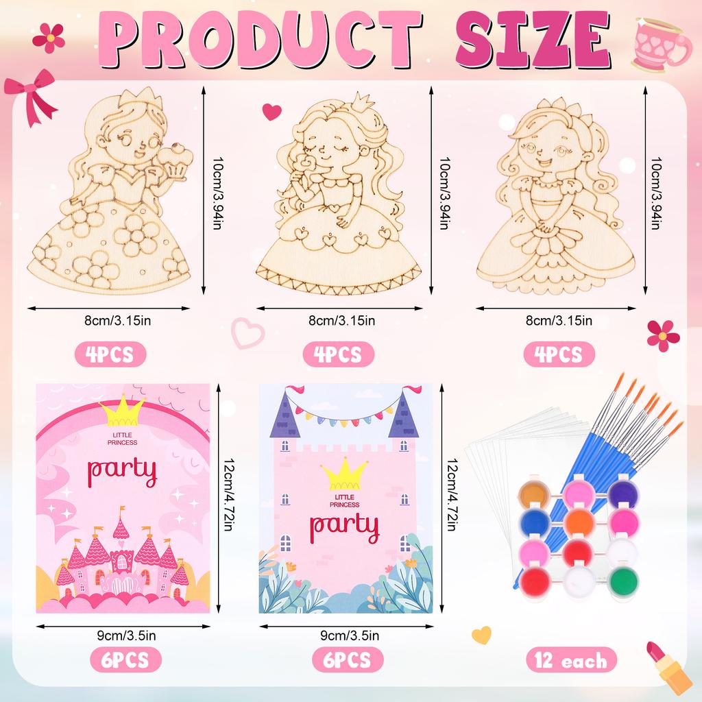 12 Pcs Birthday Theme Party Favors Wooden Painting Crafts Bulk With Game Cards Paint Brushes Supplies For Themed Party Decoratio