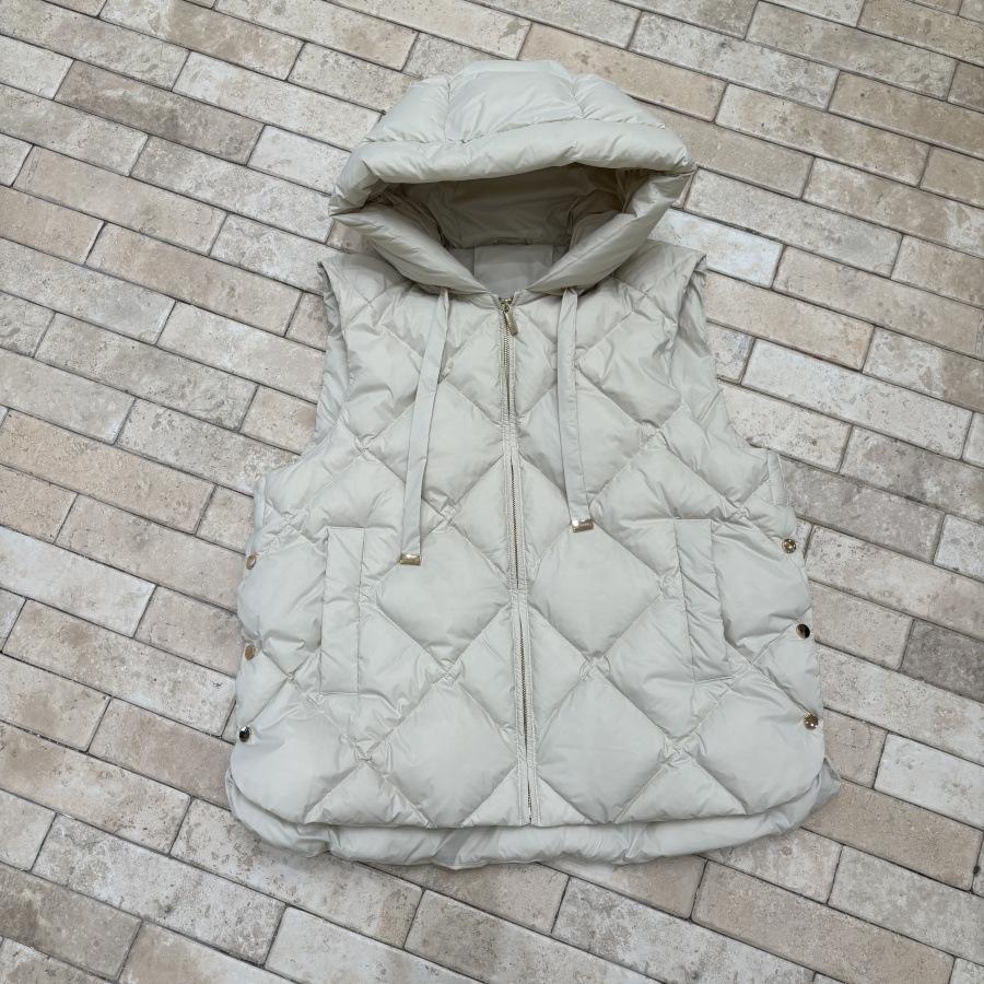 European Station White Duck Down Short Hooded Drawstring Vest Autumn and Winter Vest Down Jacket Side Buckle Jacket Winter Clothing