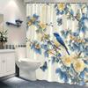 1Pc Vibrant Bluebird And Floral Shower Curtain - Polyester Fabric, Machine Washable, Suitable For Bathroom Decoration