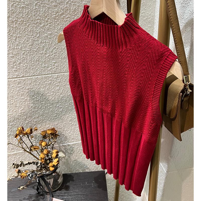 

Women s Slim Fit Half High Neck Sleeveless Knit Camisole for Suit, Spring/Autumn 2024 One Size червоний
