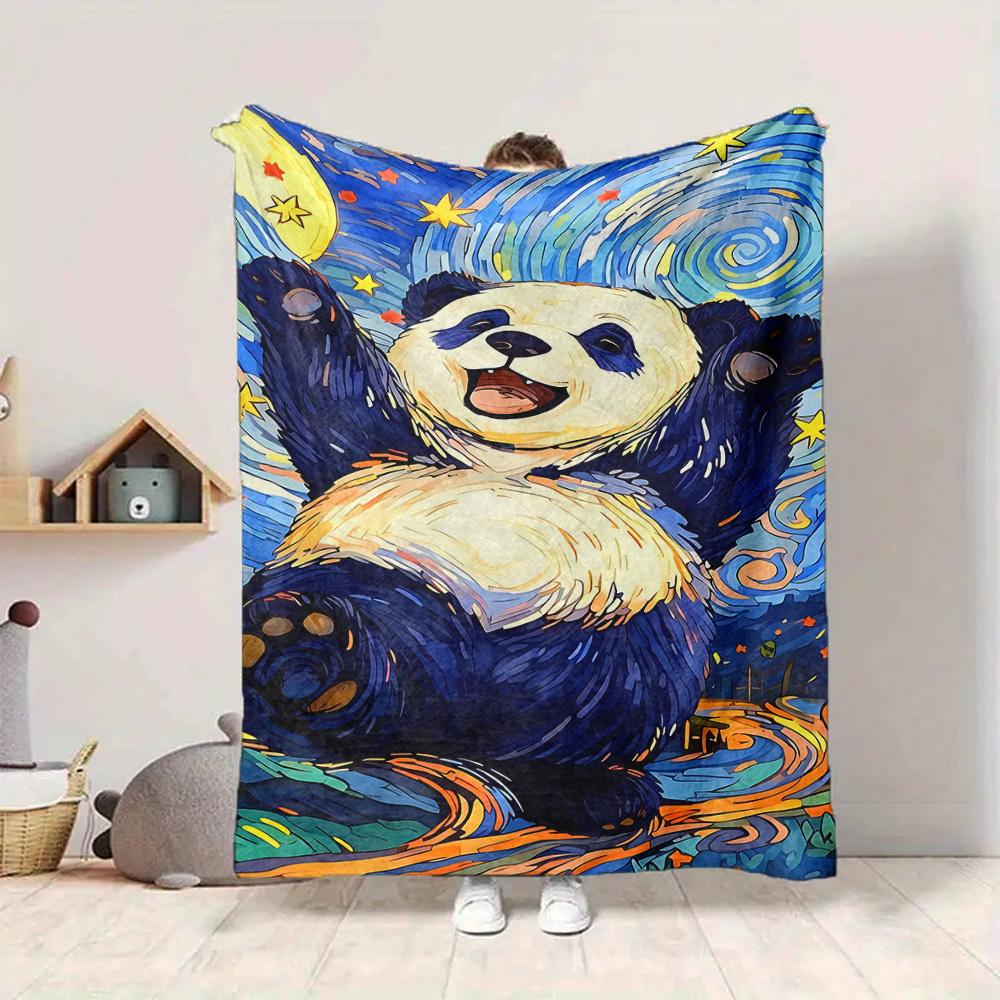 

1pc Panda Night Lightweight Flannel Blanket, Comfortable and Warm Blanket, for Office and Camping Sofa Bed, Livingroom203 130cmx150cm