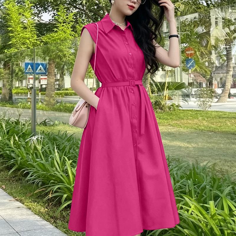 ZANZEA Women Casual Turn Down Collar Elegant Sleeveless Dress M кларет