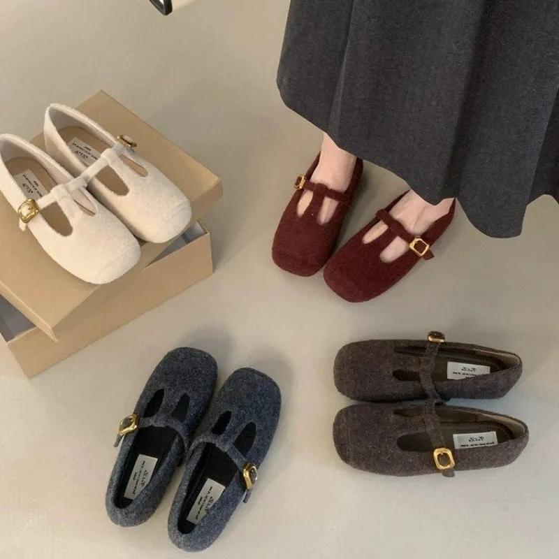 Mode 2024 Designer Femmes Mary Jane Chaussures Plates Mode Marque Imprimé Mocassins Élégants Mocassins à Bout Carré Ballerines en Daim Mujer