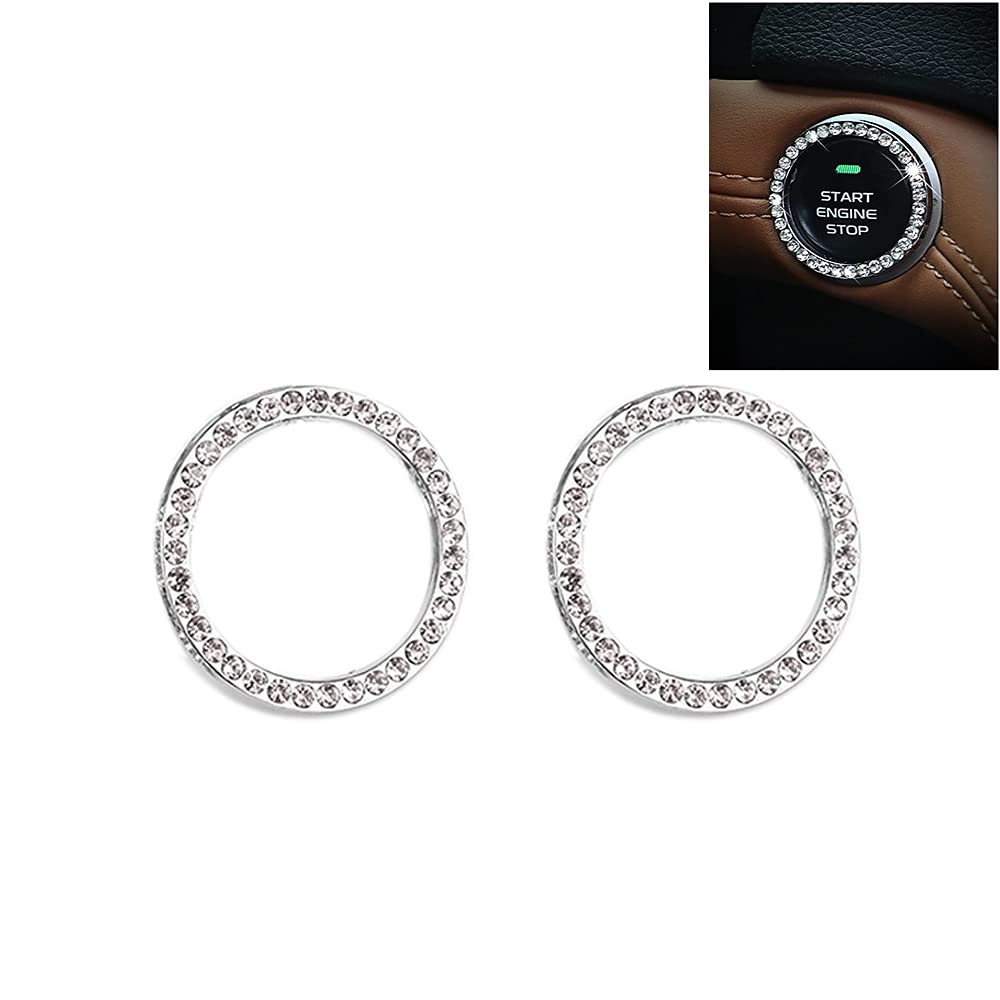 Engine Start Button Ring Dress Up Accessories Rhinestone Easy Installation White Set of 2