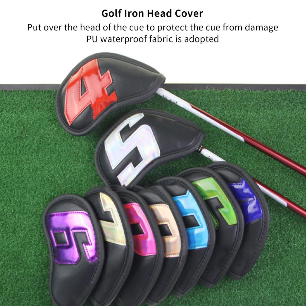 9PCS Golf Club Head Covers Waterproof PU Numbered Golf Club Head Protector for Outdoor Black