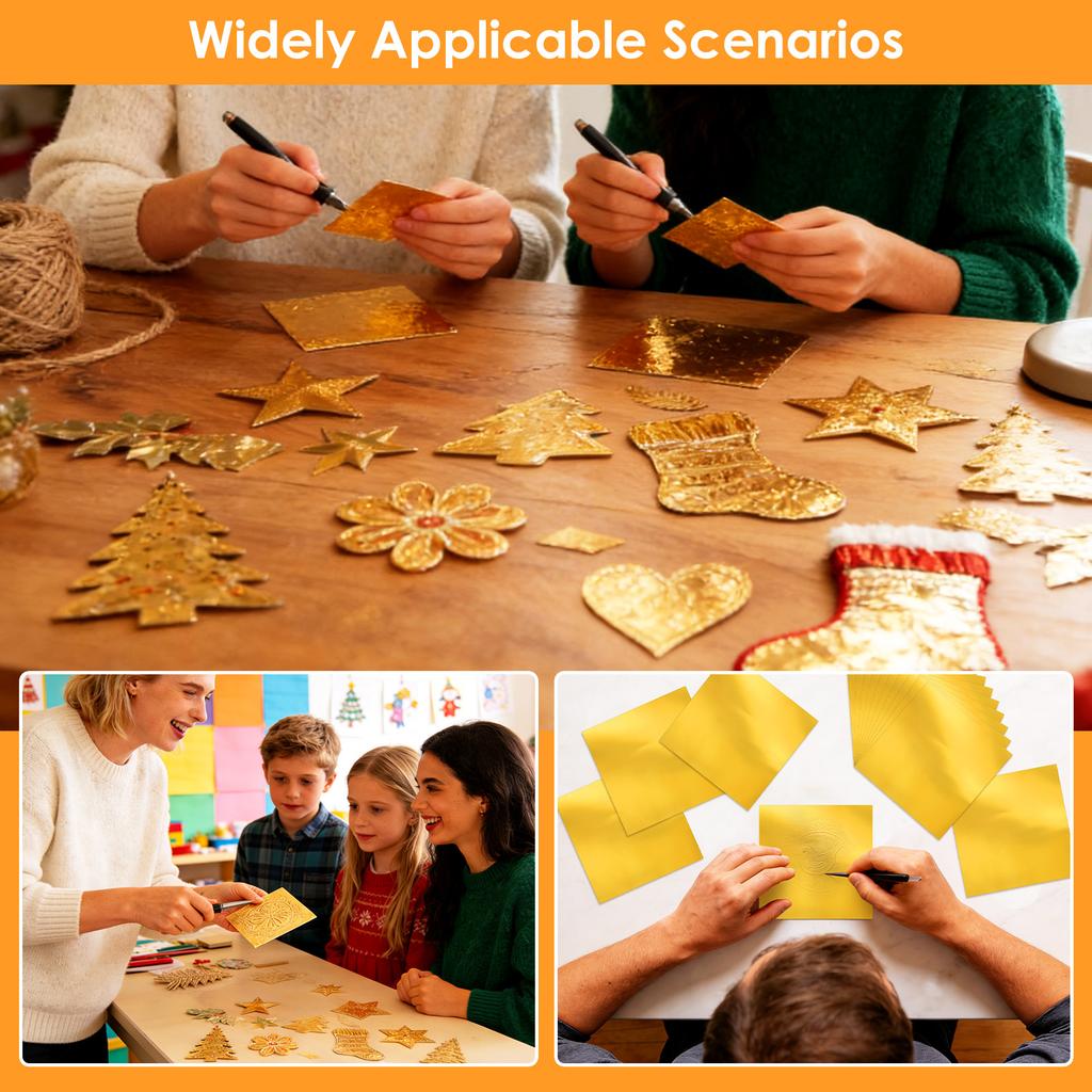 100 Pcs Gold Flashing Square Tin Foil Heavy Duty Aluminum Foil Sheet DIY Engraving Tinfoil for Painting Engraving and Embossing