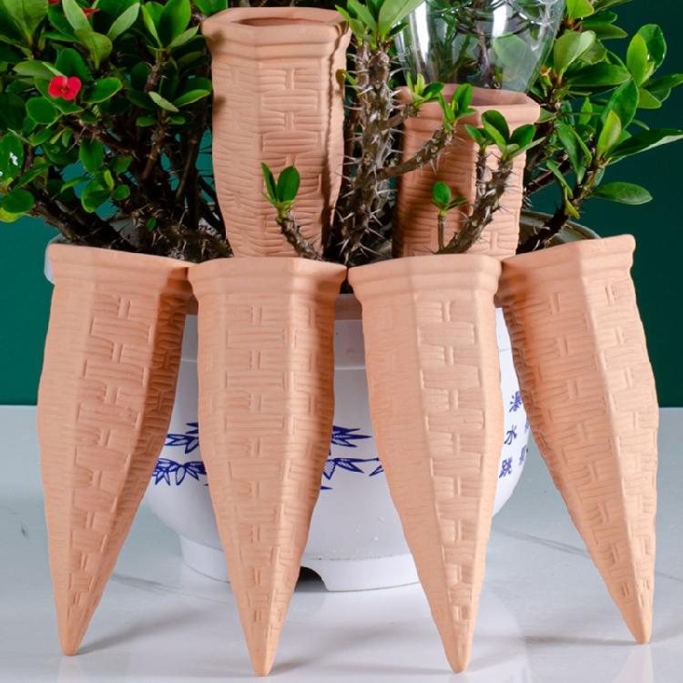 Pack Of 6 Red Clay Watering Spikes Stakes Tool Designed For Easy Plant Care And Water Conservation Home Gardening Needs