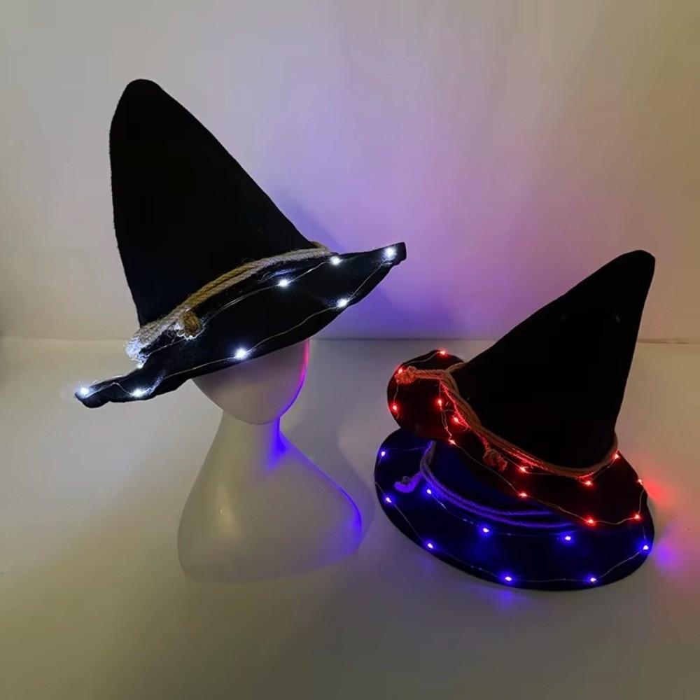 Pointed Design LED Witch Hat Black Cosplay Hat Light Up Wizard Hat Carnival Festival