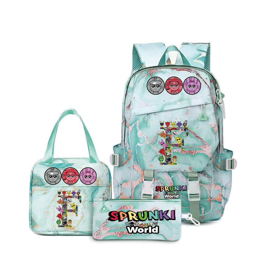 Popular Rhythm Box Sprunki Music Game School Bag Backpack Pencil Bag Three-piece Student Backpack D