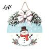 Seasonal Wall Art Christmas Wooden Welcome Sign for Front Door Round Hanging Ornament with Gift Artificial Pine Branches & Bow Decor Holiday