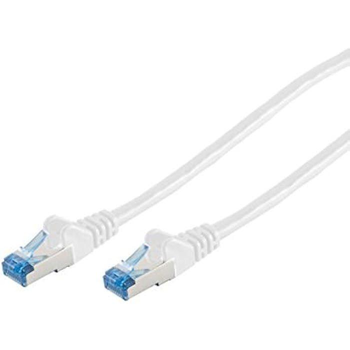 Câble de patch CAT6a RJ45 S/FTP - 3m - Blanc - Haute qualité - Vitesse de transmission élevée