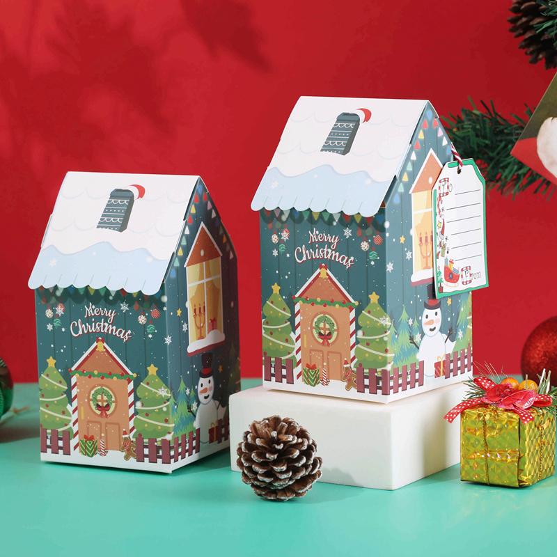 

4pcs Christmas House Shape Candy Gift Box with Tag Merry Christmas Decorations For Home Xmas Tree Ornament Navidad 2024 New Year 4pcs синий