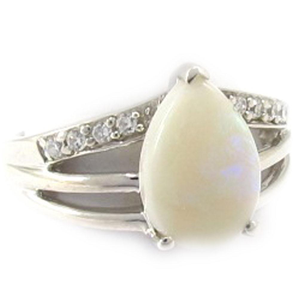 Silver Ring 'Goddess Opal' White Silver (rhodium) - 12x8 Mm