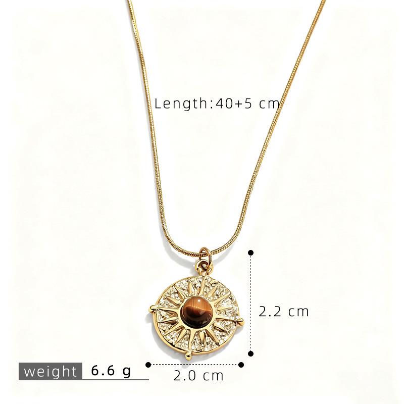 Retro Sunflower Tiger's Eye Choker: Stainless Steel Eight-Pointed Star Necklace
