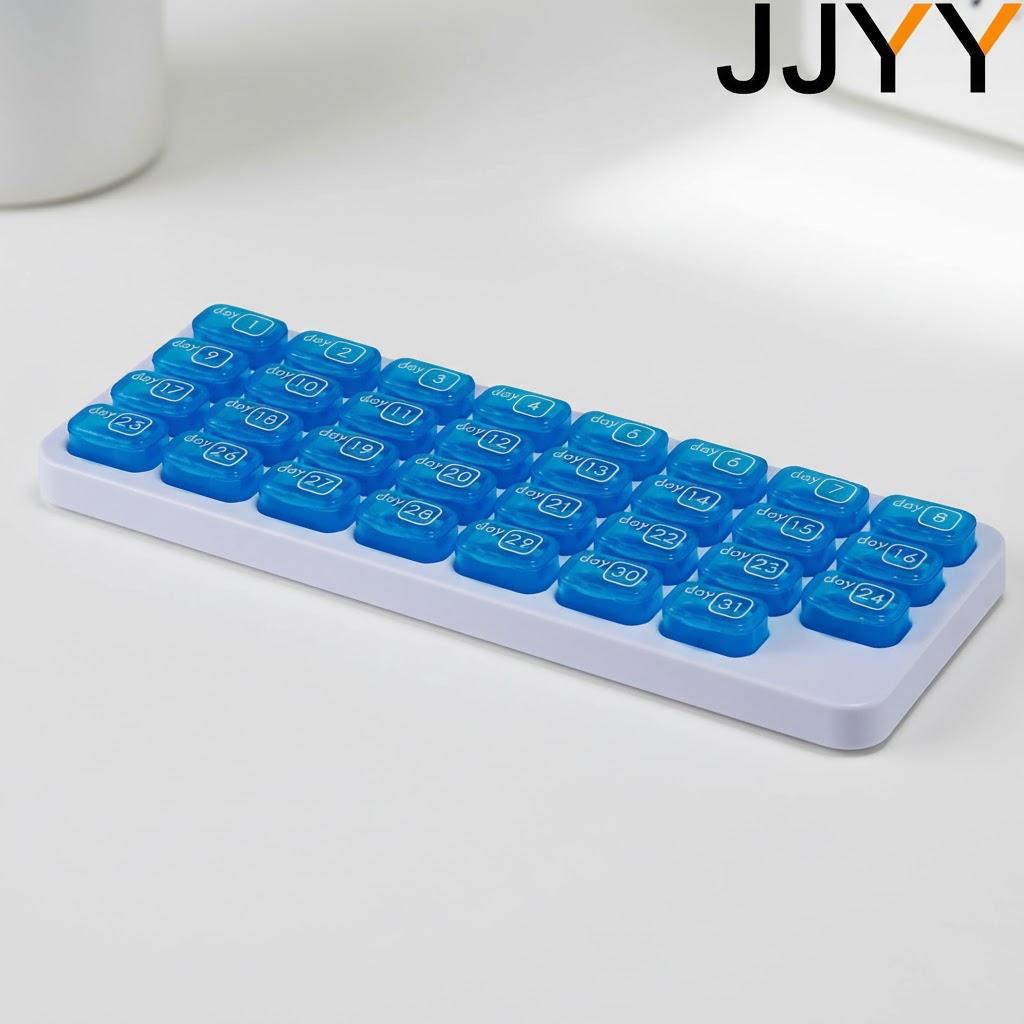 

1Set 31Pcs Keyboard Design Pill Box Multi Compartment Medicine Organizer for Daily Travel Vitamin Storage синий