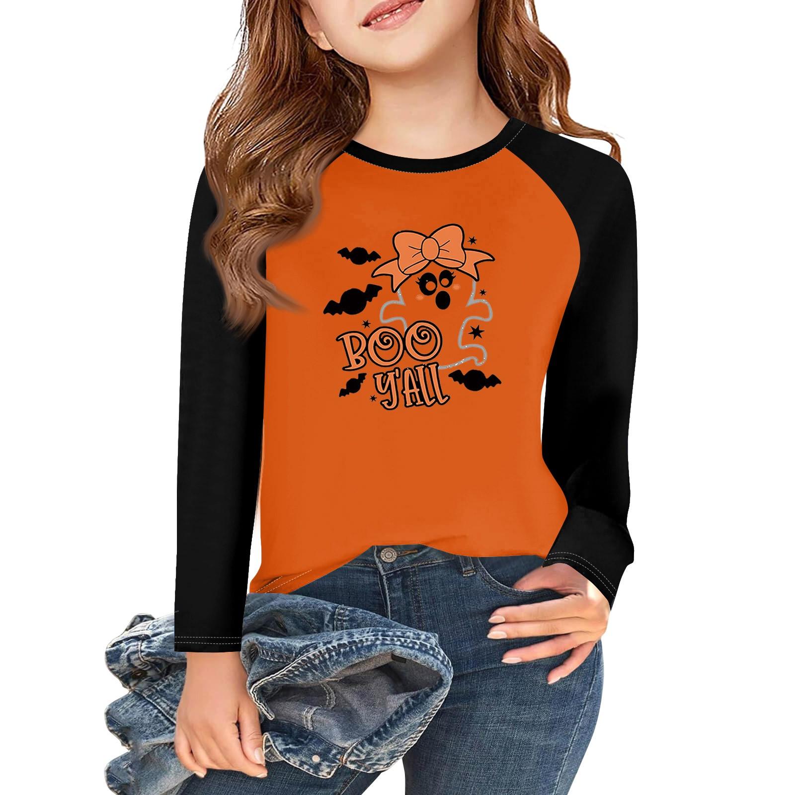 

Girls Long Sleeve Halloween Day T Shirts Kids Fall Tops Crewneck Basic Tees 5-14Y 110 шафрановый