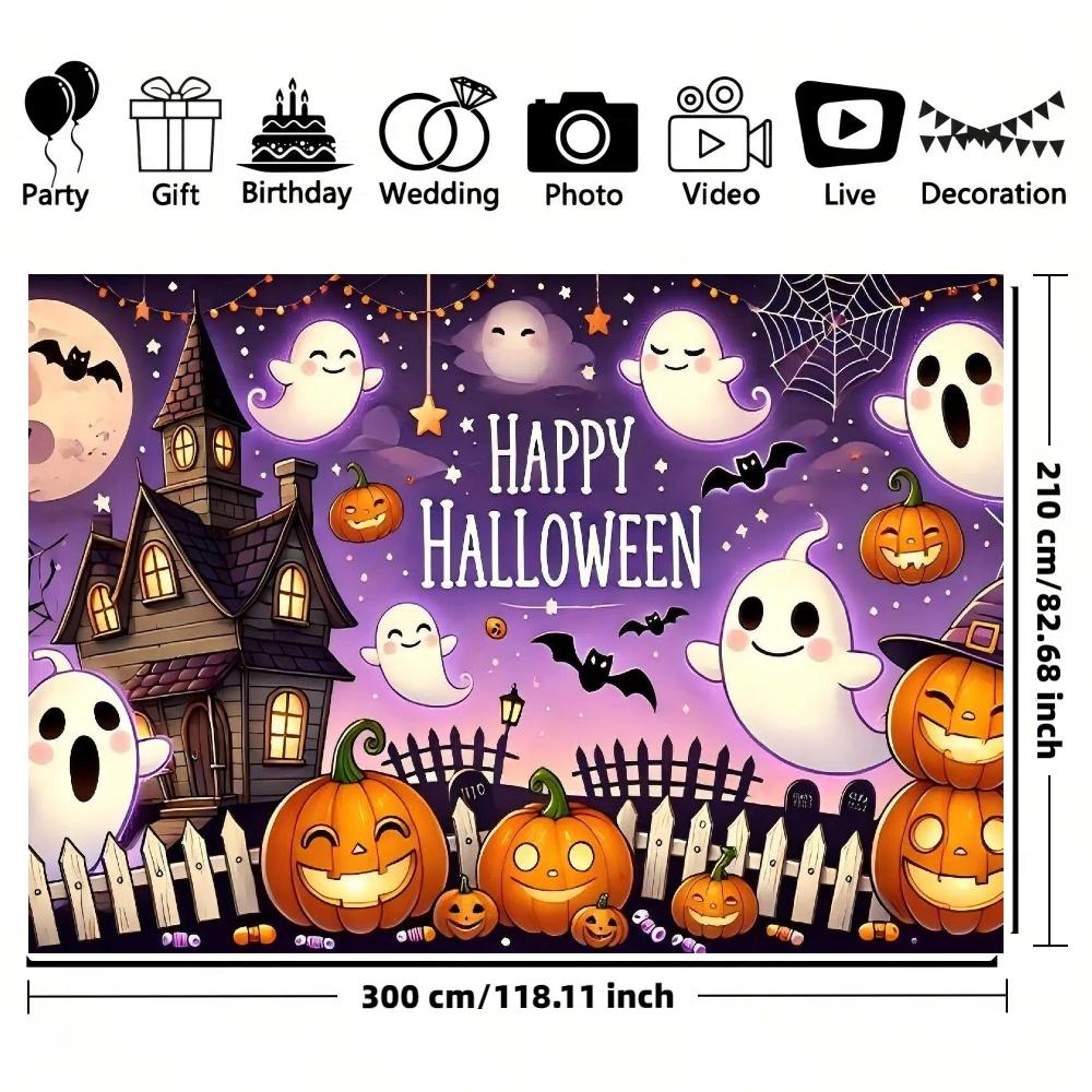 1pc Halloween Castle Ghost Background Banner polyester material perfect for Halloween parties and photo props 100x150cm